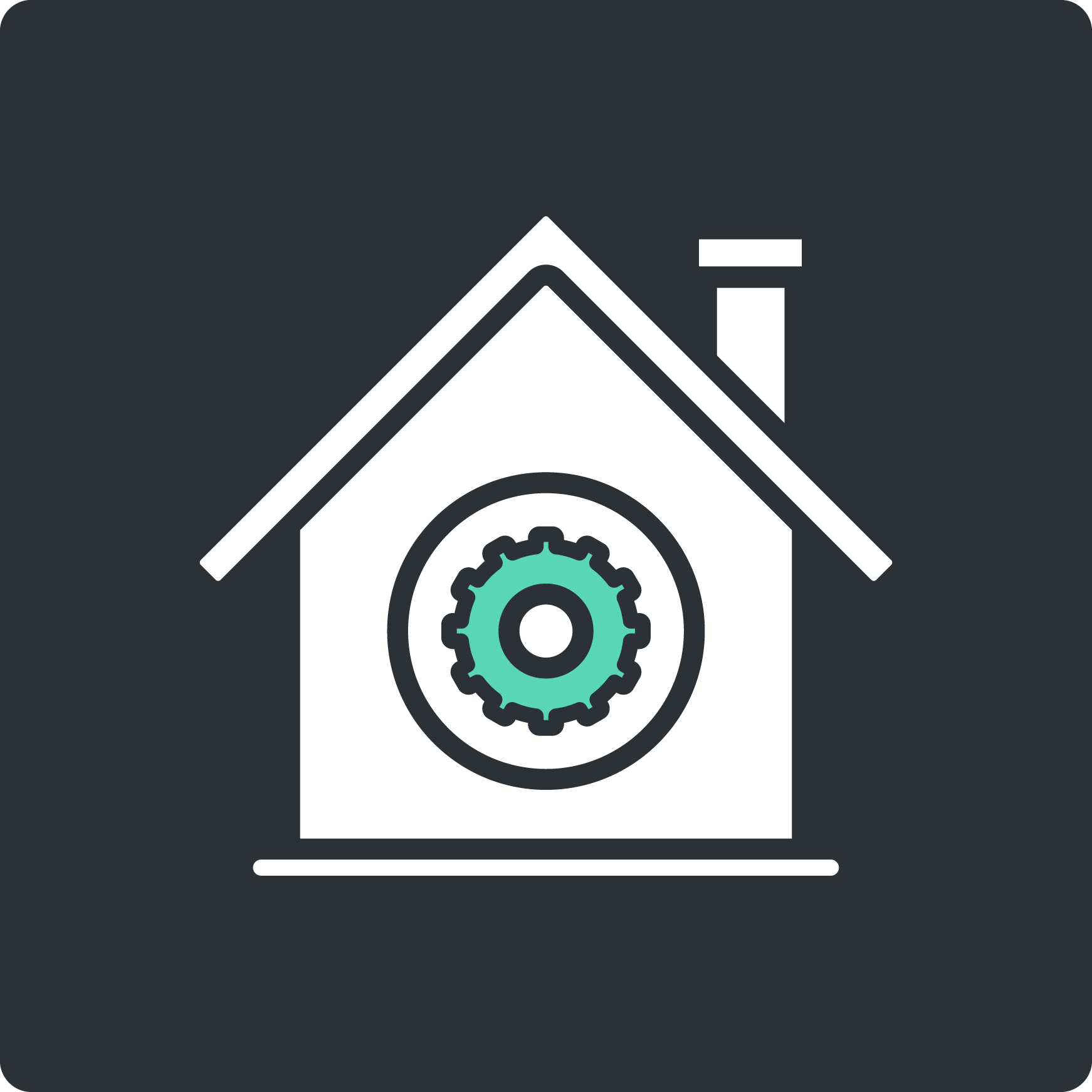 Symbol eines Hauses mit einem Zahnrad in der Mitte, das effiziente Immobilienverwaltung darstellt.