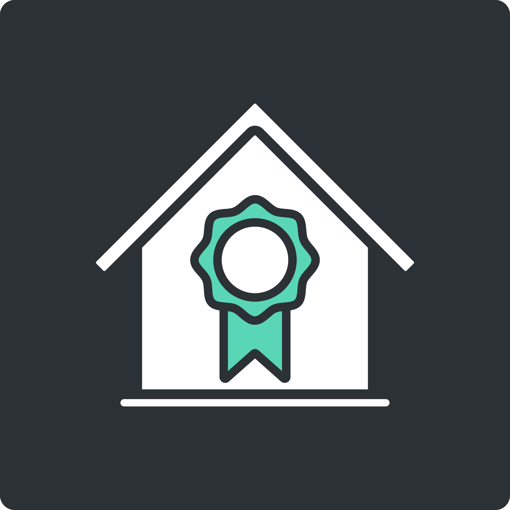 Symbol eines Hauses mit einer Qualitätsauszeichnung, das für hochwertige Immobilienverwaltung steht.