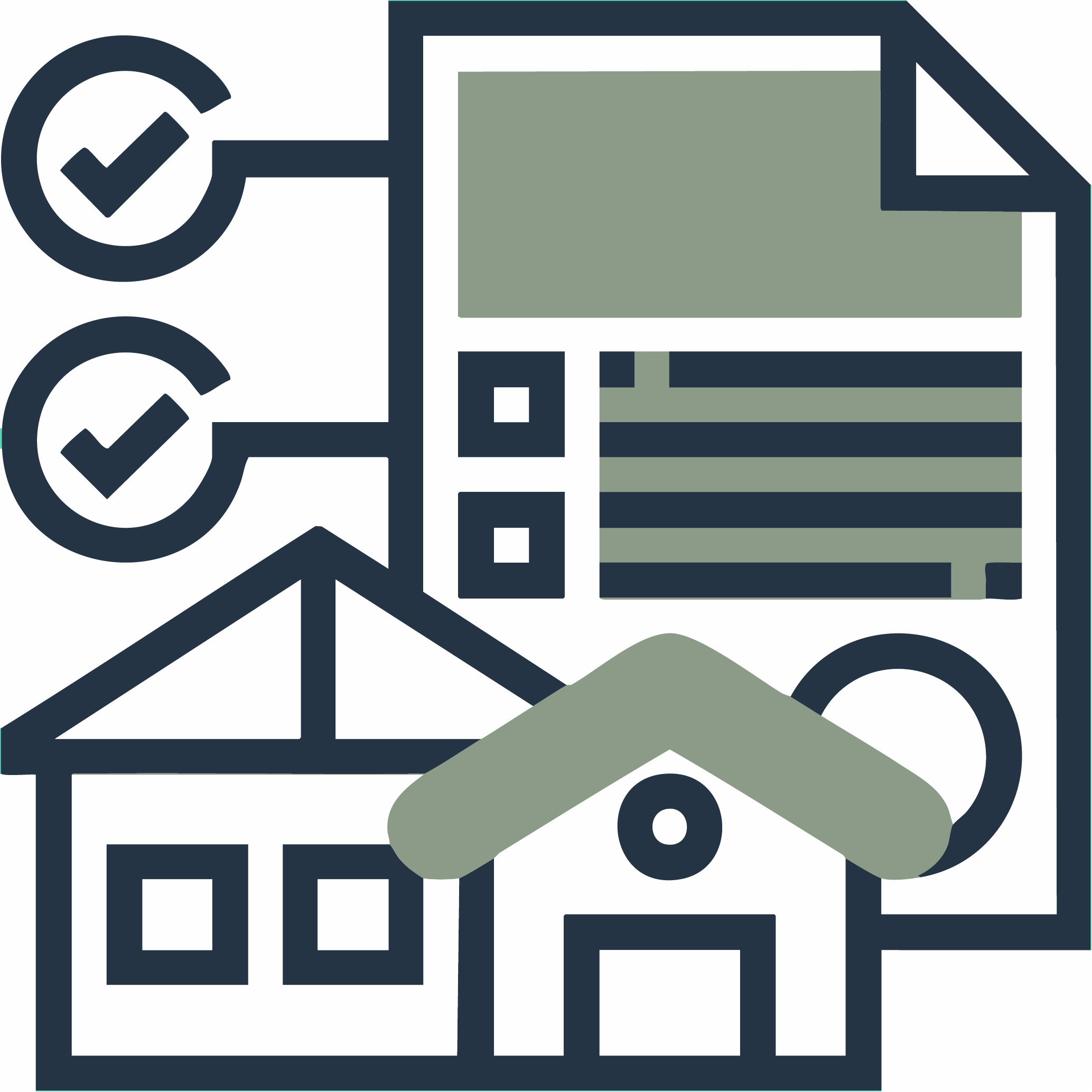 Symbol für Immobilienverwaltung mit Checklisten und Hausdokumenten.